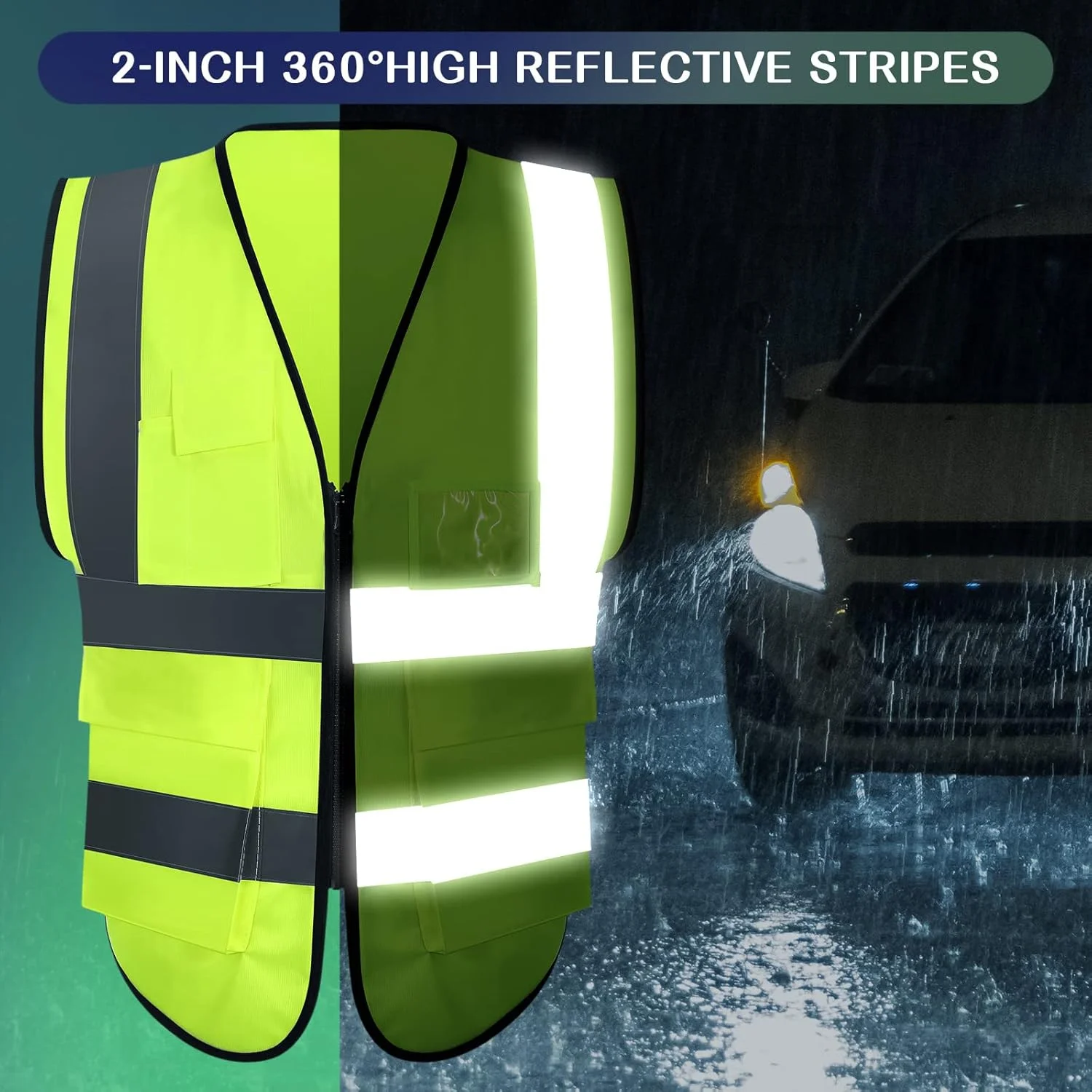 جلیقه ایمنی بازتابنده JaGely، بسته 15 عددی، دارای جیب و زیپ، جلیقه کار ساختمانی با دید بالا برای ابزار مردانه و زنانه