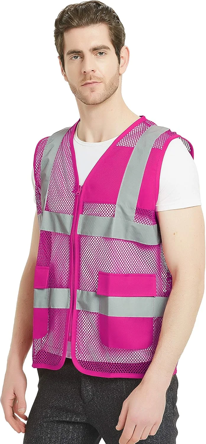 جلیقه داوطلبانه توری TOPTIE سایز آمریکا، جلیقه ایمنی زیپ دار با نوار بازتابنده و جیب جلیقه داوطلبانه توری TOPTIE سایز آمریکا، جلیقه ایمنی زیپ دار با نوار بازتابنده و جیب