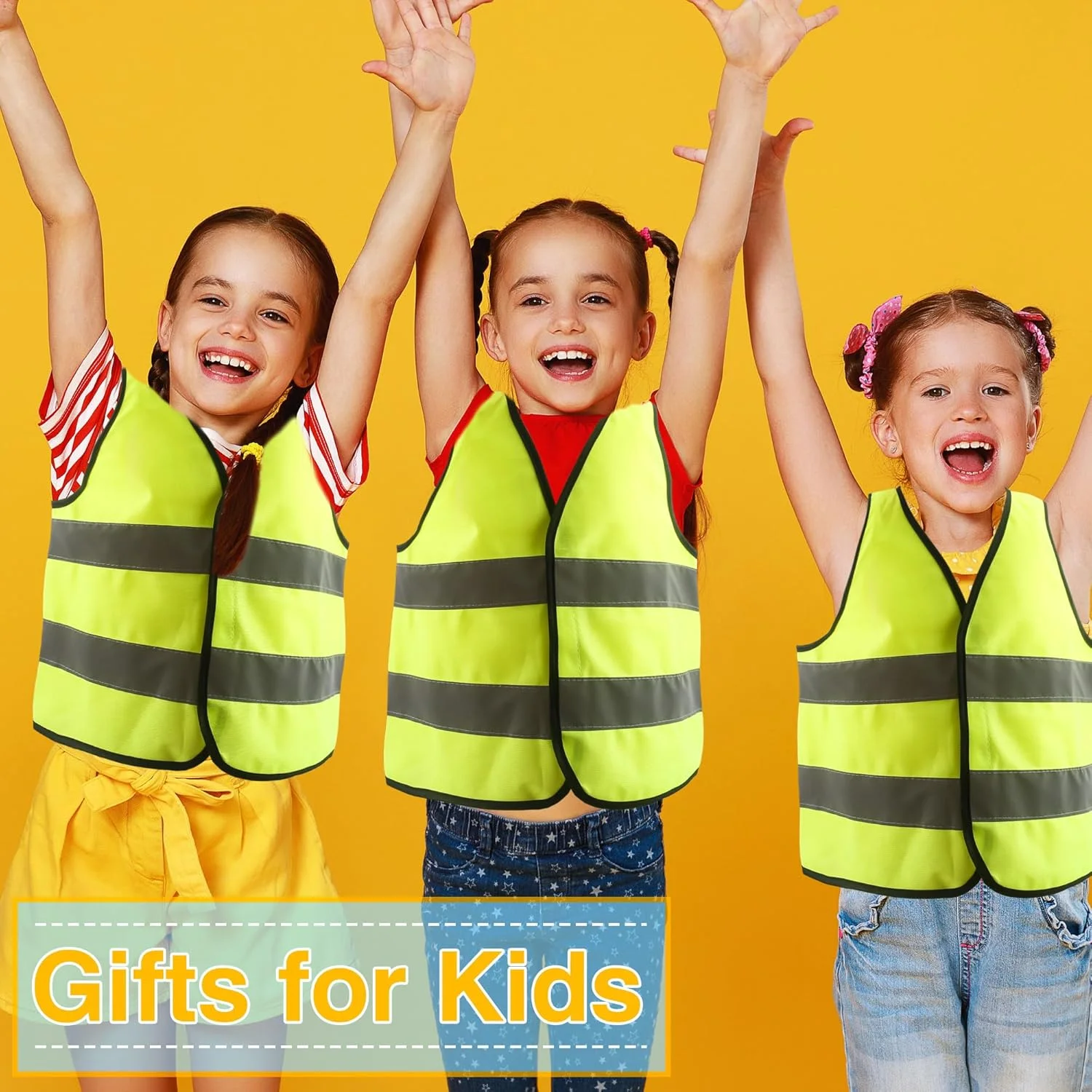 ست 6 عددی جلیقه ایمنی کودکانه با دید بالا، جلیقه ایمنی بازتابنده با نوار بازتابنده، جلیقه دید بالا بازتابنده برای فعالیت های خارج از منزل
