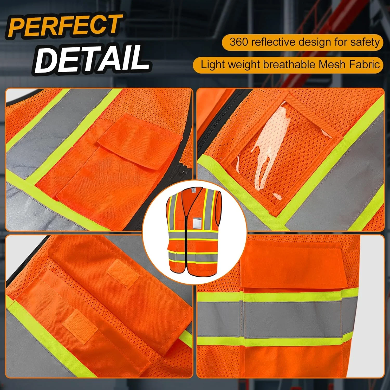 جلیقه توری دید بالا Graunton برای مردان و زنان، جلیقه دید بالا با 4 جیب (GR-720)