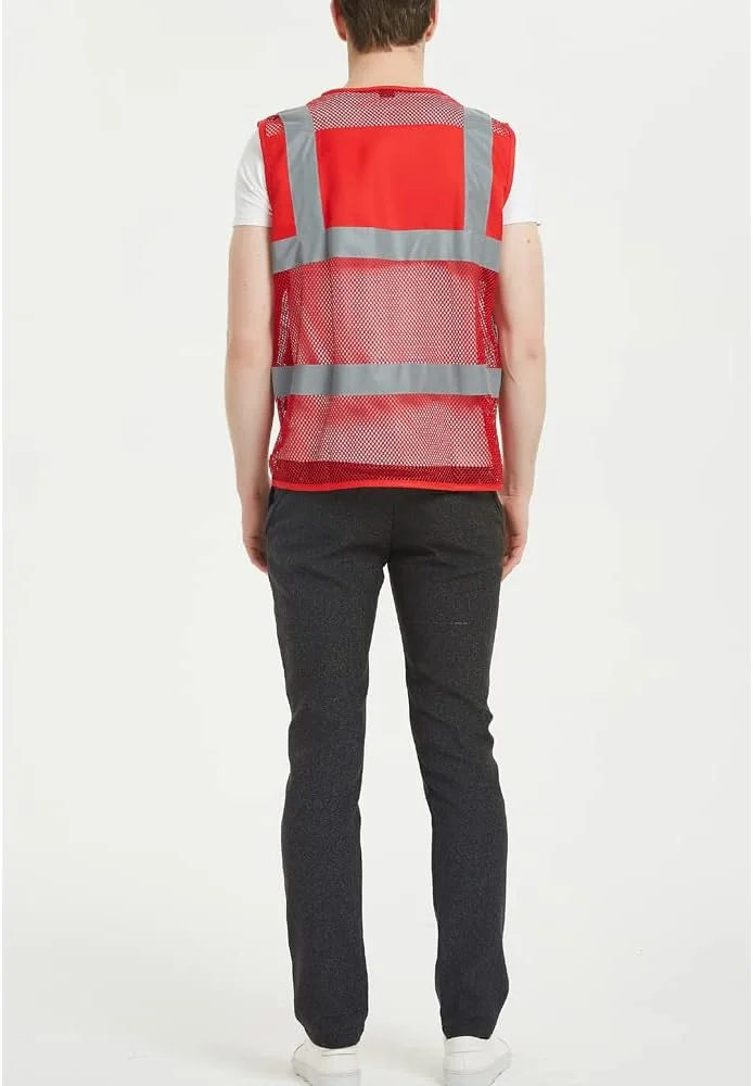 جلیقه داوطلبانه توری TOPTIE سایز آمریکا، جلیقه ایمنی زیپ دار با نوار بازتابنده و جیب