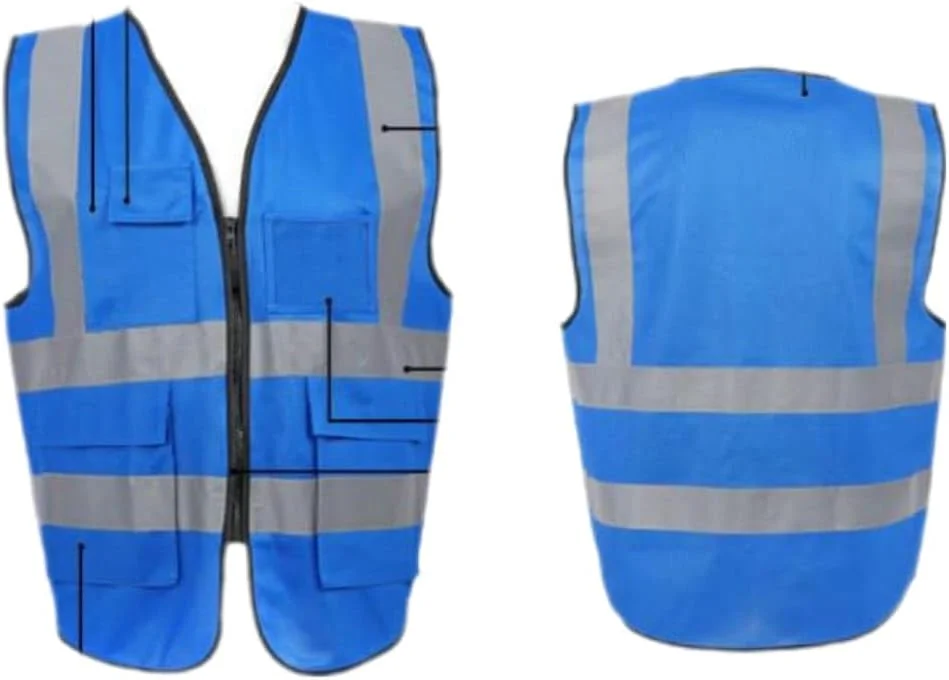 جلیقه پارچه ای ایمنی با زیپ و 3 جیب + جیب شناسایی، رنگ آبی جلیقه پارچه ای ایمنی با زیپ و 3 جیب + جیب شناسایی، رنگ آبی