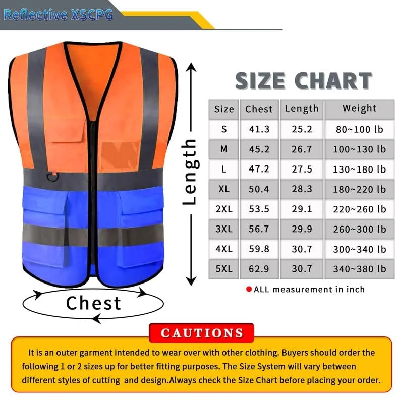 جلیقه ایمنی دید بالا با قابلیت چاپ لوگو سفارشی، جلیقه ایمنی بازتابنده با 5 جیب و نوارهای بازتابنده مناسب کار در فضای باز