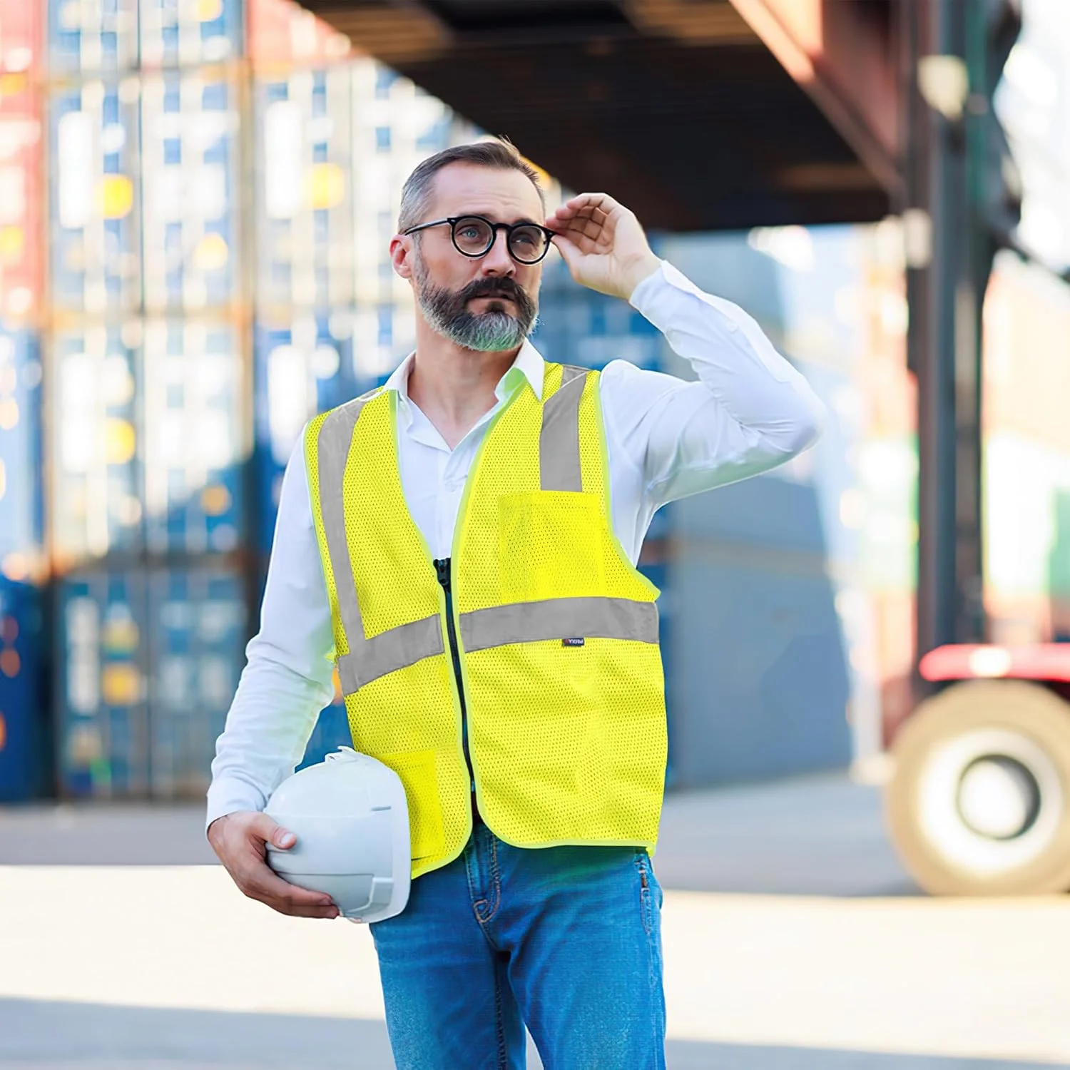 جلیقه ایمنی بازتابنده AYKRM با 2 جیب، جلیقه توری دید بالا کلاس II برای زنان و مردان مطابق با استانداردهای ANSI