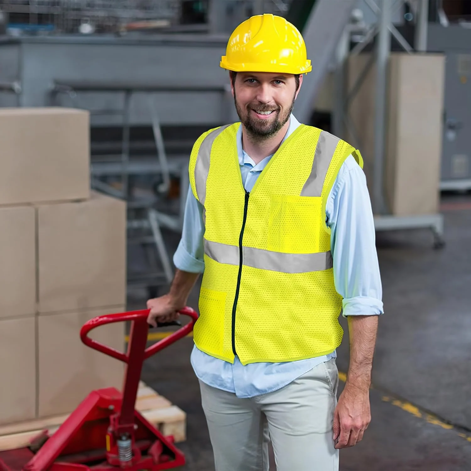 جلیقه ایمنی بازتابنده AYKRM با 2 جیب، جلیقه توری دید بالا کلاس II برای زنان و مردان مطابق با استانداردهای ANSI