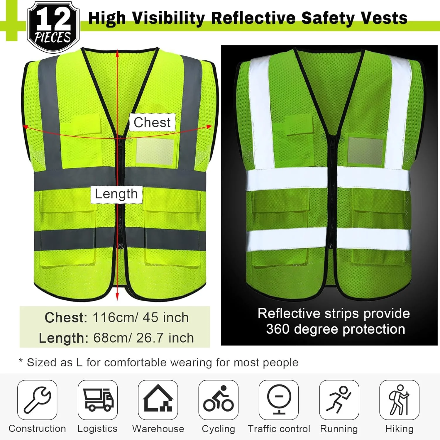 جلیقه های ایمنی دید بالا JaGely با جیب و زیپ، جلیقه توری بازتابنده برای مردان و زنان، جلیقه کار نئون جلیقه های ایمنی دید بالا JaGely با جیب و زیپ، جلیقه توری بازتابنده برای مردان و زنان، جلیقه کار نئون