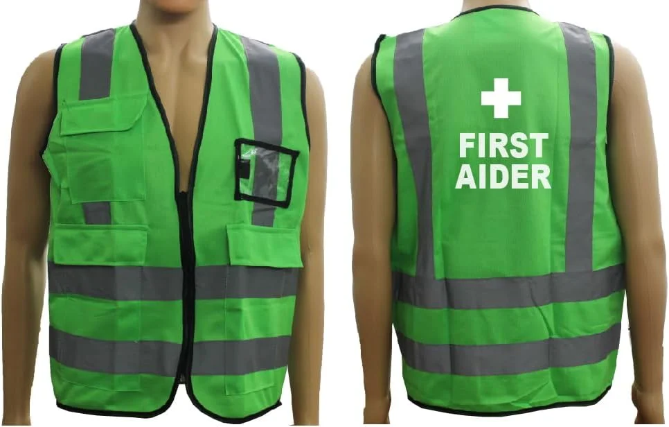 جلیقه ایمنی پارچه بازتابنده دید بالا کمک های اولیه | 100% پلی استر | 120GSM | دارای نوار بازتابنده 2 اینچی | رنگ: سبز | سایز: بزرگ | ایمنی RYXO | CLEARWAY