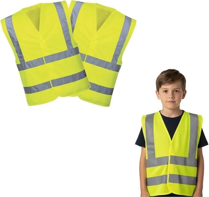 جلیقه ایمنی بازتابنده دید بالا برای کودکان، بسته 2 عددی - تجهیزات نئون سبک وزن و قابل تنظیم برای دوچرخه سواری، پیاده روی، ورزش و فعالیت های خارج از منزل برای پسران و دختران