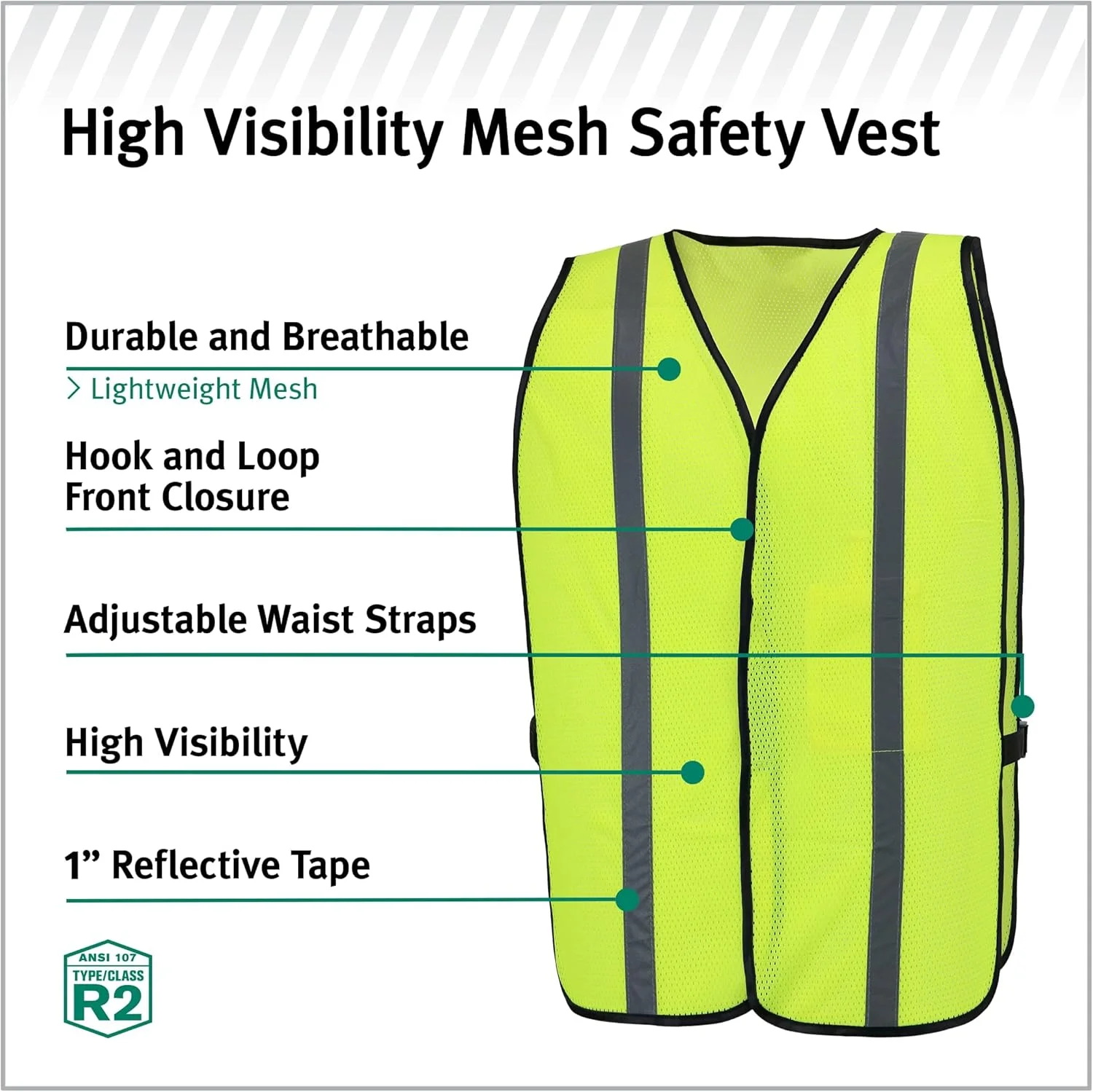 جلیقه ایمنی توری سبک وزن با دید بالا Safety Works، دارای گواهینامه ANSI، جیب داخلی تلفن، سایز بزرگ، زرد، (SW46102-O) جلیقه ایمنی توری سبک وزن با دید بالا Safety Works، دارای گواهینامه ANSI، جیب داخلی تلفن، سایز بزرگ، زرد، (SW46102-O)