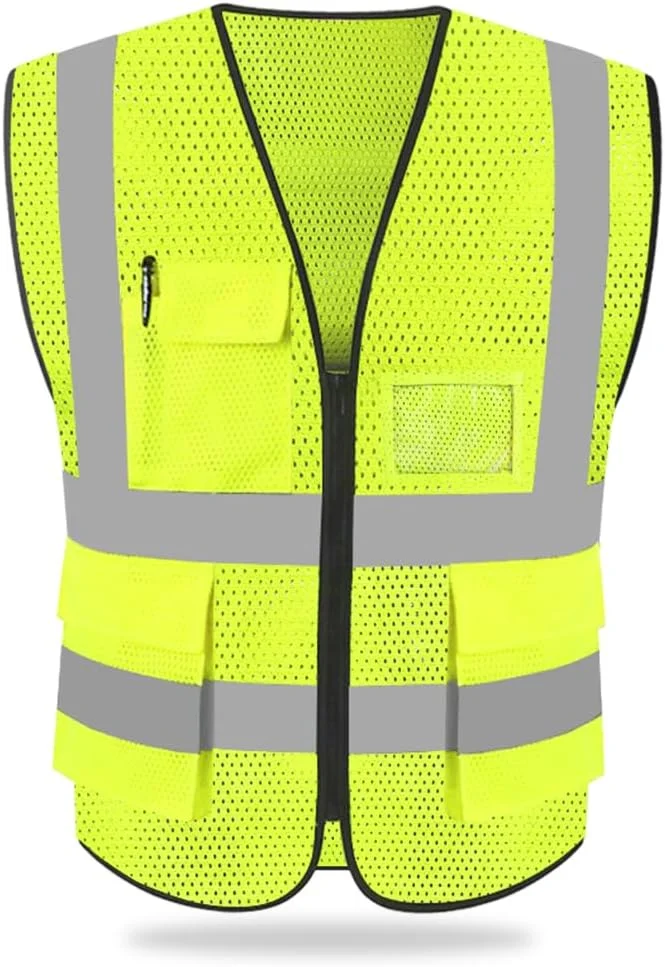 جلیقه ایمنی بازتابنده دید بالا HYCOPROT، ژاکت کار، لباس کار اجرایی زیپ دار، 2 نوار، جیب تلفن همراه امنیتی، جای کارت شناسایی