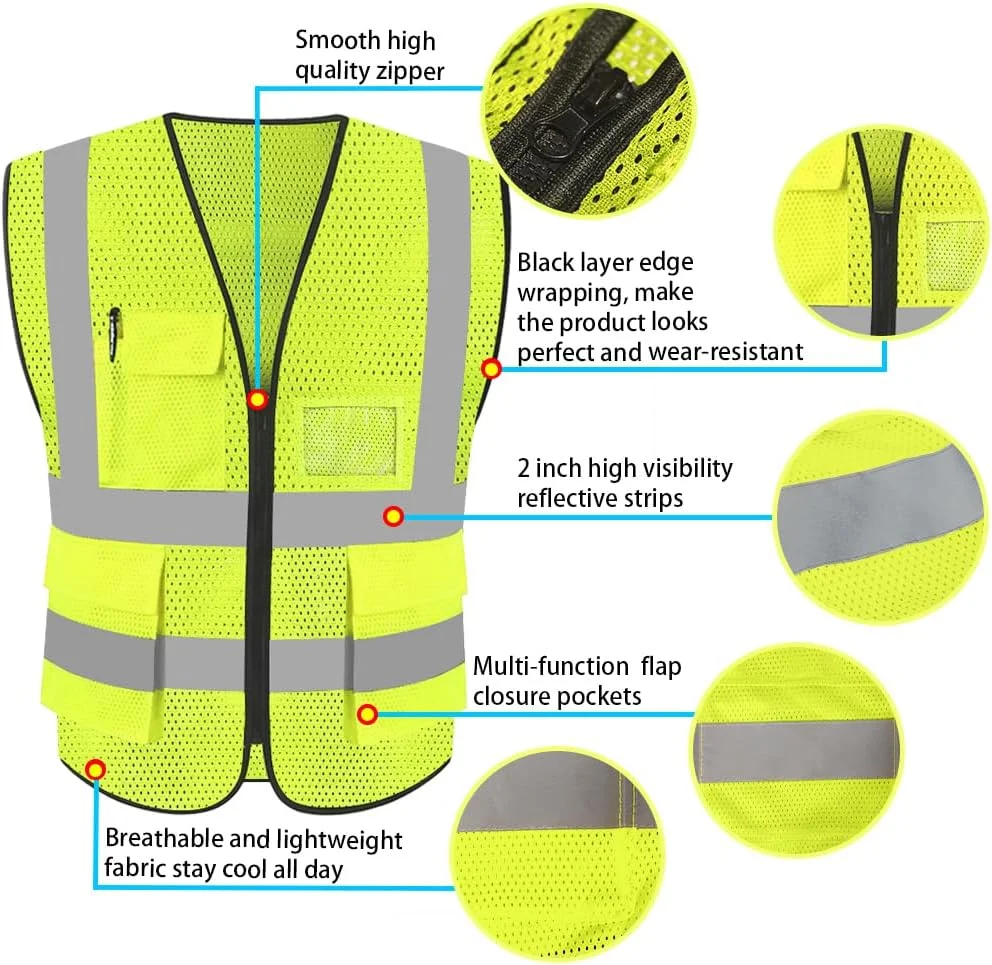 جلیقه ایمنی بازتابنده دید بالا HYCOPROT، ژاکت کار، لباس کار اجرایی زیپ دار، 2 نوار، جیب تلفن همراه امنیتی، جای کارت شناسایی جلیقه ایمنی بازتابنده دید بالا HYCOPROT، ژاکت کار، لباس کار اجرایی زیپ دار، 2 نوار، جیب تلفن همراه امنیتی، جای کارت شناسایی