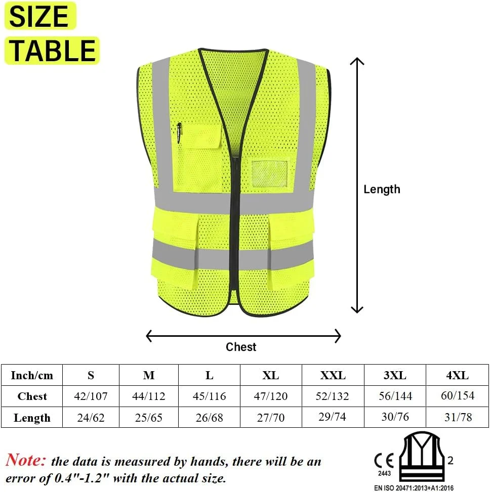 جلیقه ایمنی بازتابنده دید بالا HYCOPROT، ژاکت کار، لباس کار اجرایی زیپ دار، 2 نوار، جیب تلفن همراه امنیتی، جای کارت شناسایی جلیقه ایمنی بازتابنده دید بالا HYCOPROT، ژاکت کار، لباس کار اجرایی زیپ دار، 2 نوار، جیب تلفن همراه امنیتی، جای کارت شناسایی