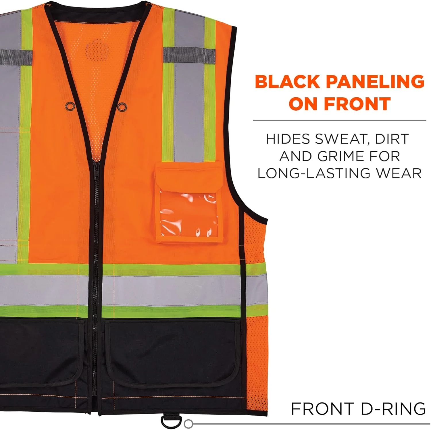 جلیقه ایمنی دو رنگ Glowear 8251hdz-bk، مناسب برای هر دو جنس - نوع R، کلاس 2، زیپ دار، قسمت پایین مشکی (تک عددی)