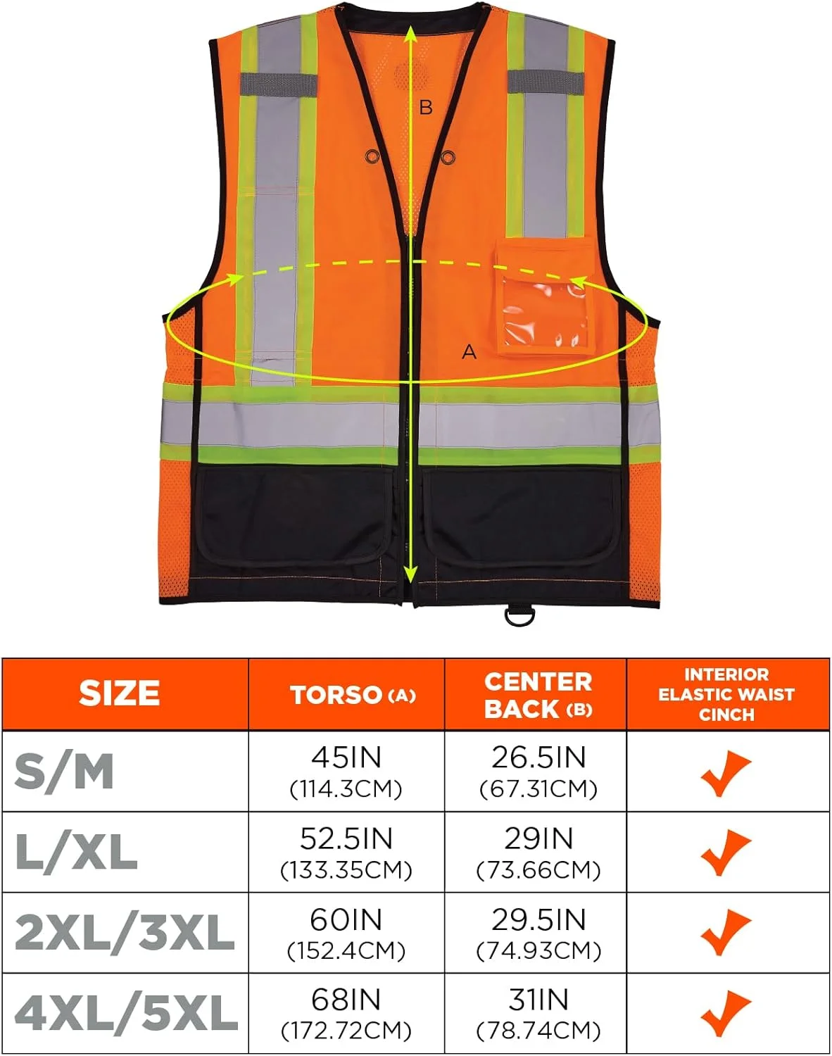 جلیقه ایمنی دو رنگ Glowear 8251hdz-bk، مناسب برای هر دو جنس - نوع R، کلاس 2، زیپ دار، قسمت پایین مشکی (تک عددی)