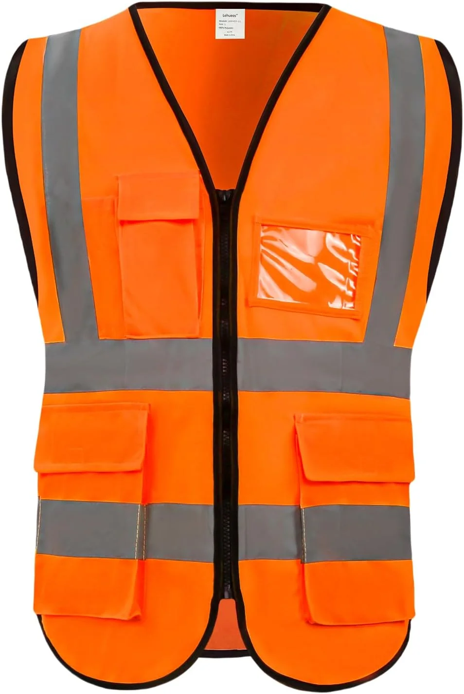 جلیقه ایمنی دید بالا Lehueos با جیب و زیپ مطابق با استاندارد ANSI/ISEA (بسته 1 عددی 5 عددی)