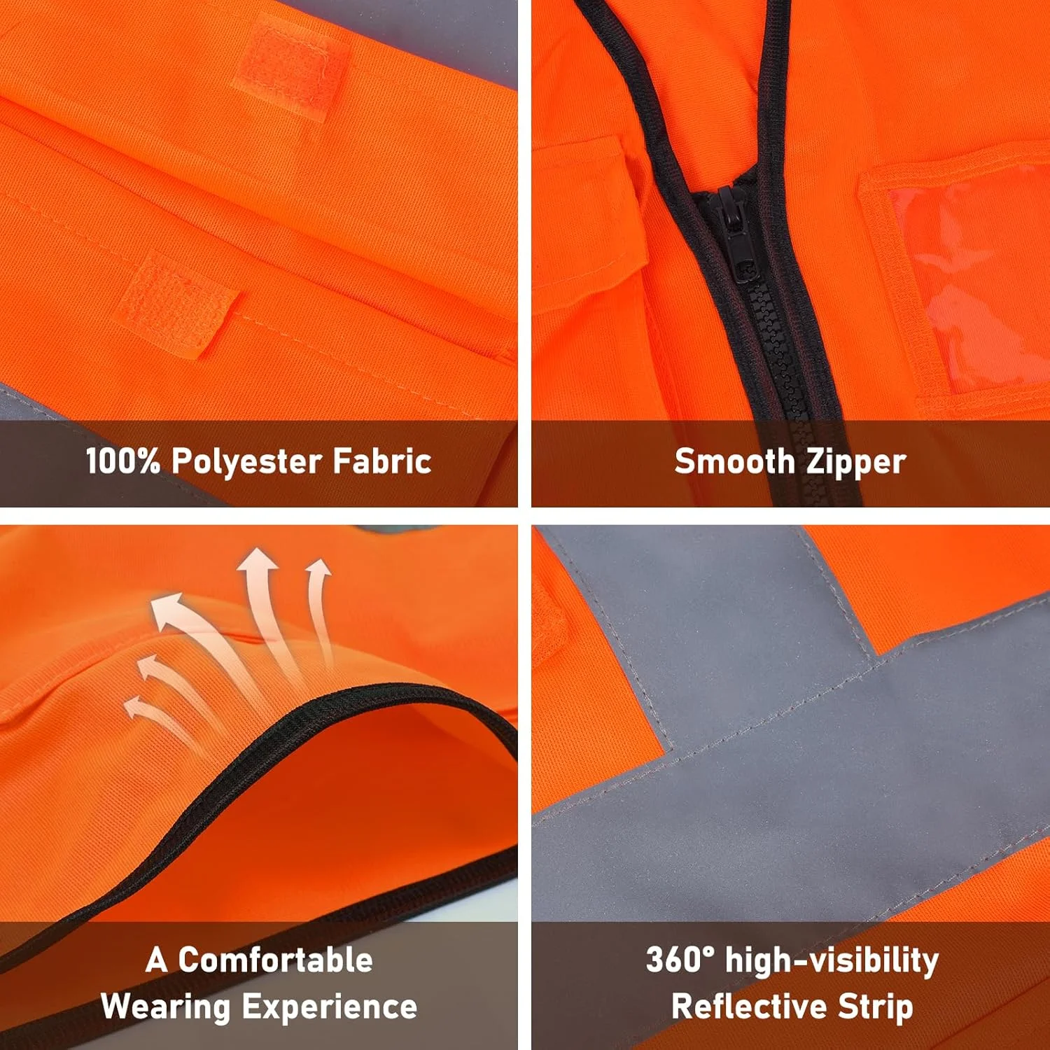 جلیقه ایمنی دید بالا Lehueos با جیب و زیپ مطابق با استاندارد ANSI/ISEA (بسته 1 عددی 5 عددی)