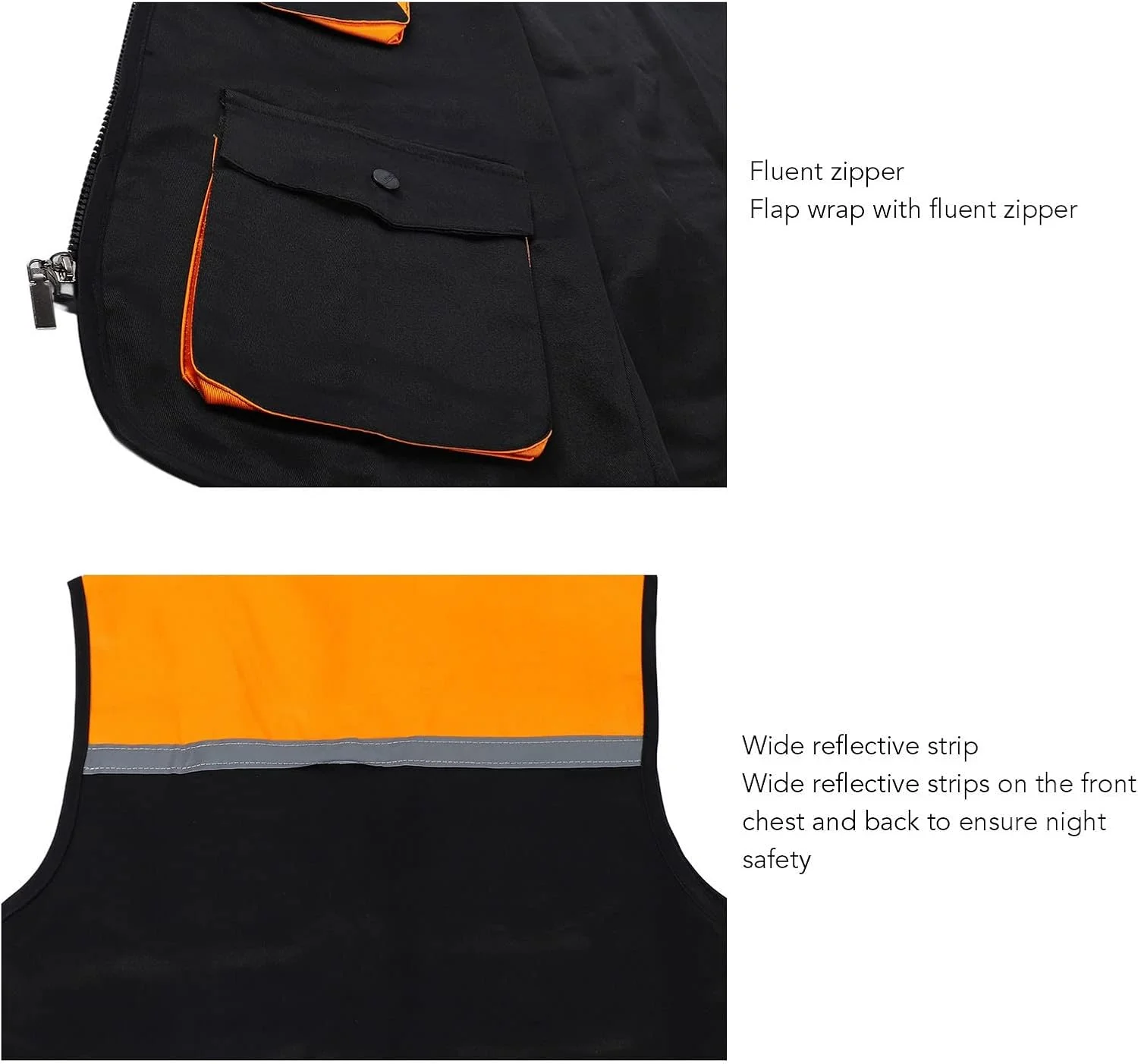 جلیقه کار بازتابنده با 4 جیب، جلیقه کار زیپ دار جلو، جلیقه ایمنی دید بالا با نوارهای بازتابنده برای مردان و زنان، جلیقه کار نوار بازتابنده برای مواقع اضطراری (XXL)