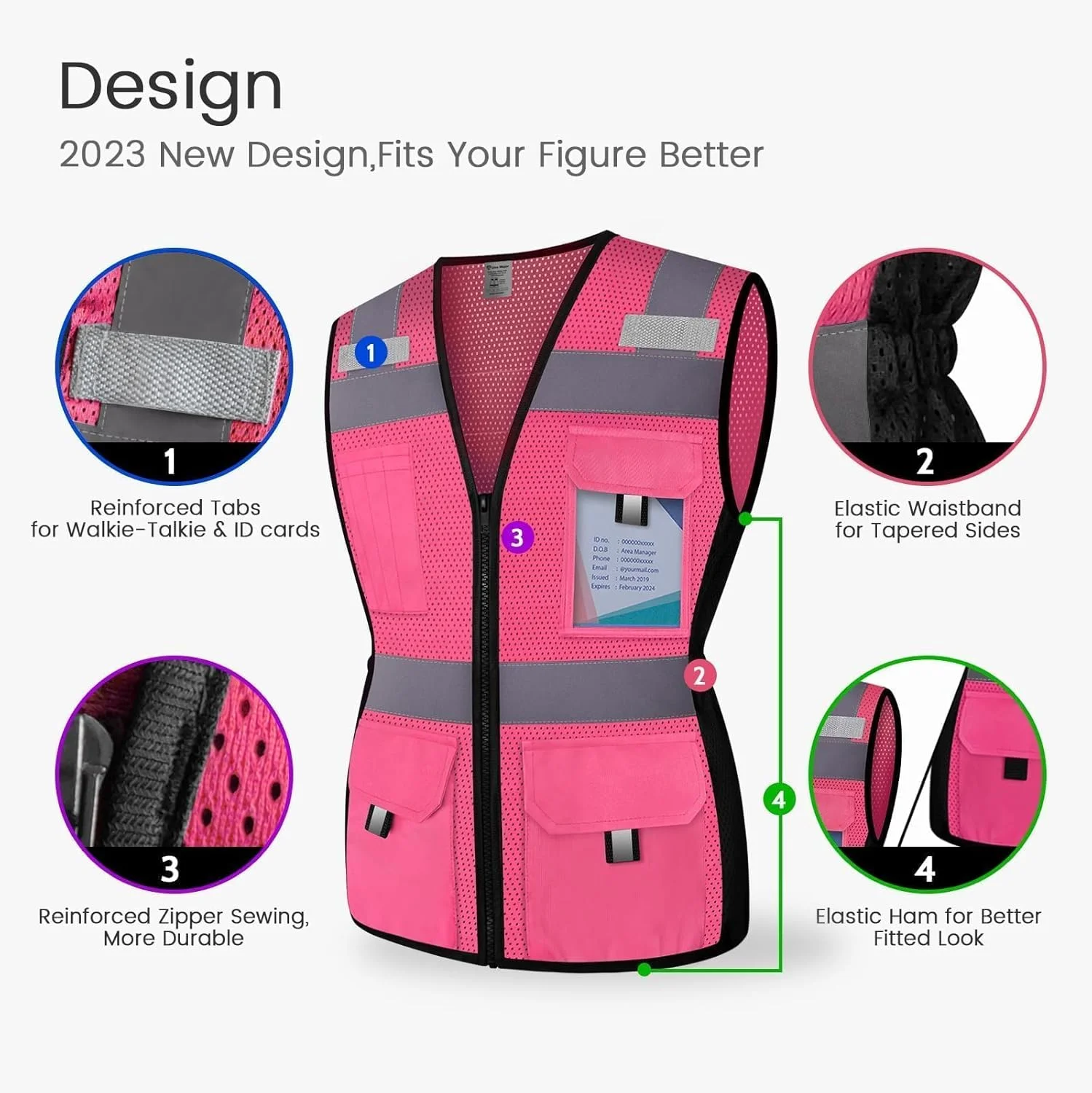 جلیقه ایمنی بازتابنده دید بالا 11 جیب Uno Mejor برای زنان، مطابق با استاندارد ANSI