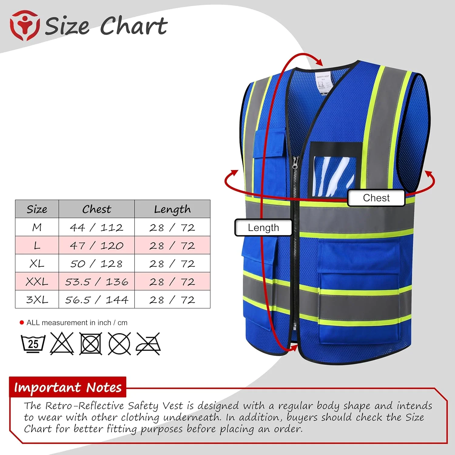 جلیقه ایمنی بازتابنده دید بالا ASIPHITU برای مردان و زنان با جیب و زیپ جلو مطابق با استانداردهای ANSI/ISEA