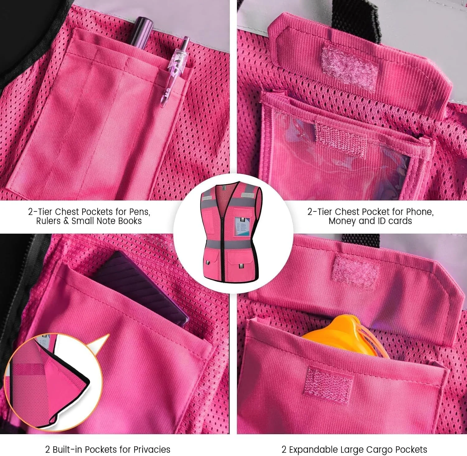 جلیقه ایمنی بازتابنده دید بالا 11 جیب Uno Mejor برای زنان، مطابق با استاندارد ANSI