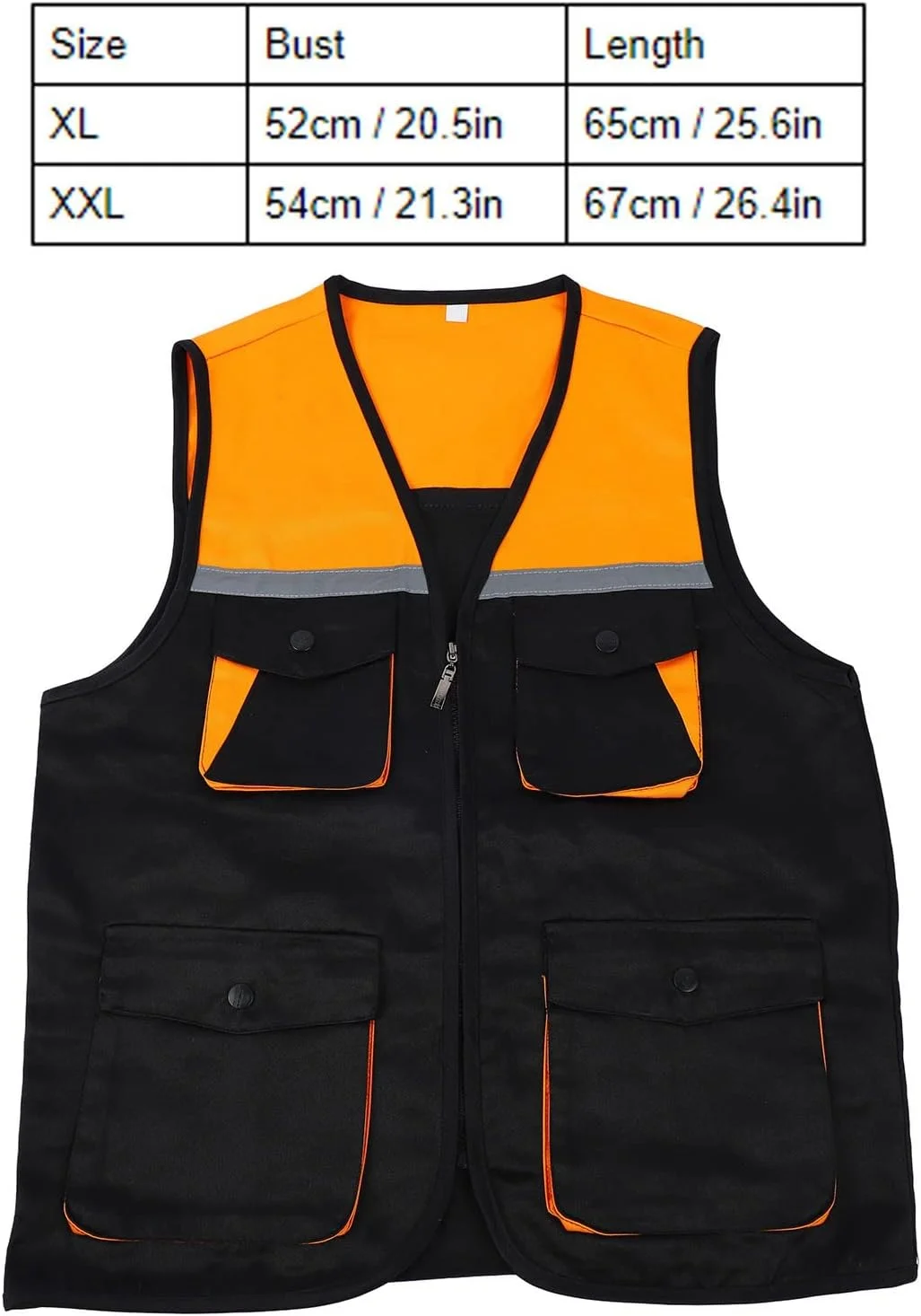 جلیقه کار بازتابنده با 4 جیب، جلیقه کار زیپ دار جلو، جلیقه ایمنی دید بالا با نوارهای بازتابنده برای مردان و زنان، جلیقه کار نوار بازتابنده برای مواقع اضطراری (XXL)