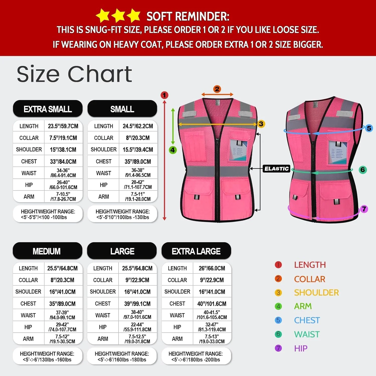 جلیقه ایمنی بازتابنده دید بالا 11 جیب Uno Mejor برای زنان، مطابق با استاندارد ANSI