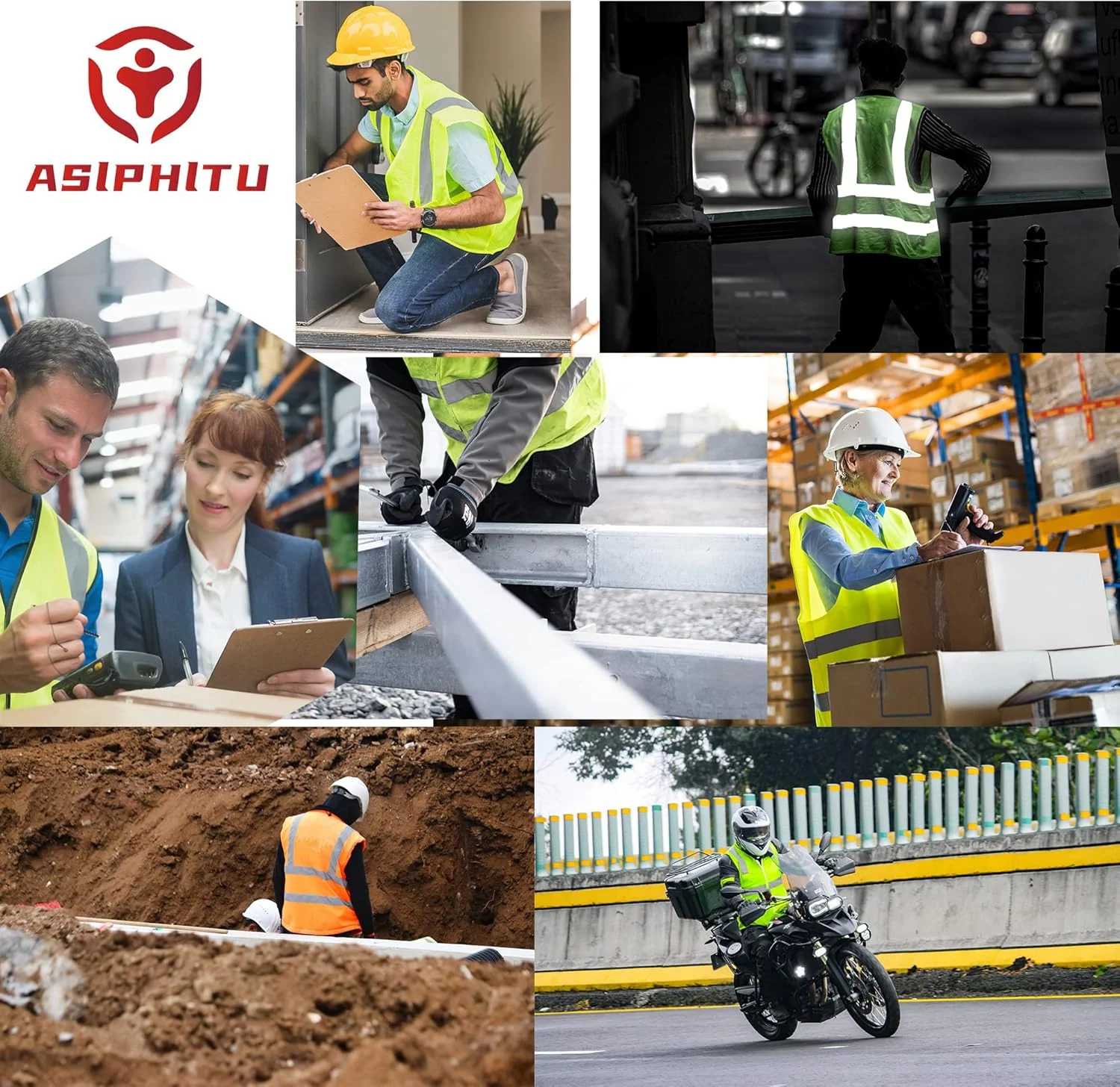 جلیقه ایمنی بازتابنده دید بالا ASIPHITU برای مردان و زنان با جیب و زیپ جلو مطابق با استانداردهای ANSI/ISEA