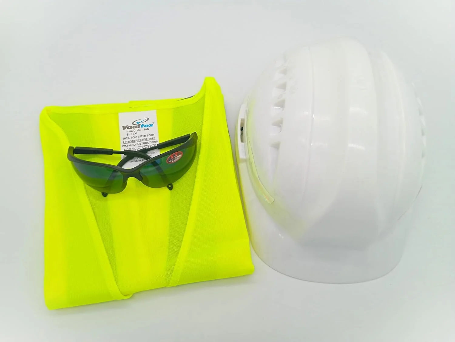 لوازم ایمنی AL ARQAM، ست کلاه ایمنی 3 در 1، عینک ایمنی و جلیقه ایمنی، لباس ایمنی ساخت و ساز ترافیکی (XL)