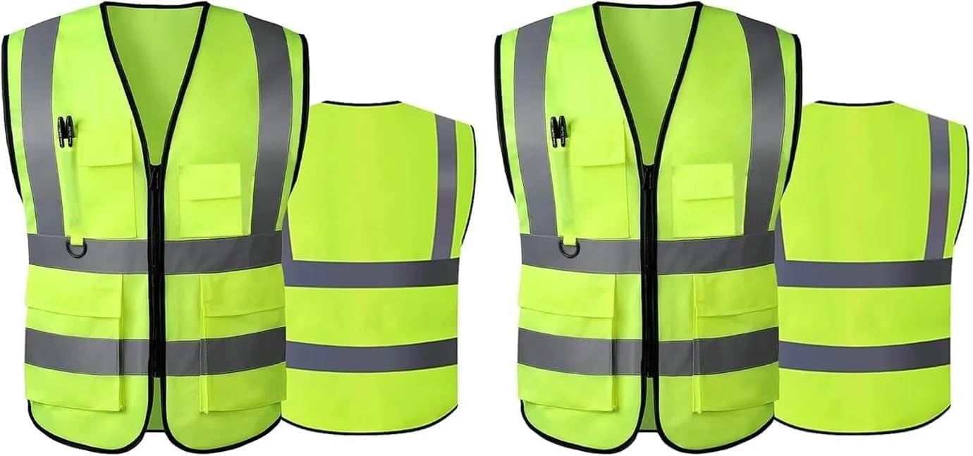 کاپشن ایمنی 5 جیب Poaker - لباس کار بازتابنده با زیپ، امنیت 3 نوار، جیب تلفن همراه و نگهدارنده قلم و مداد کاپشن ایمنی 5 جیب Poaker - لباس کار بازتابنده با زیپ، امنیت 3 نوار، جیب تلفن همراه و نگهدارنده قلم و مداد