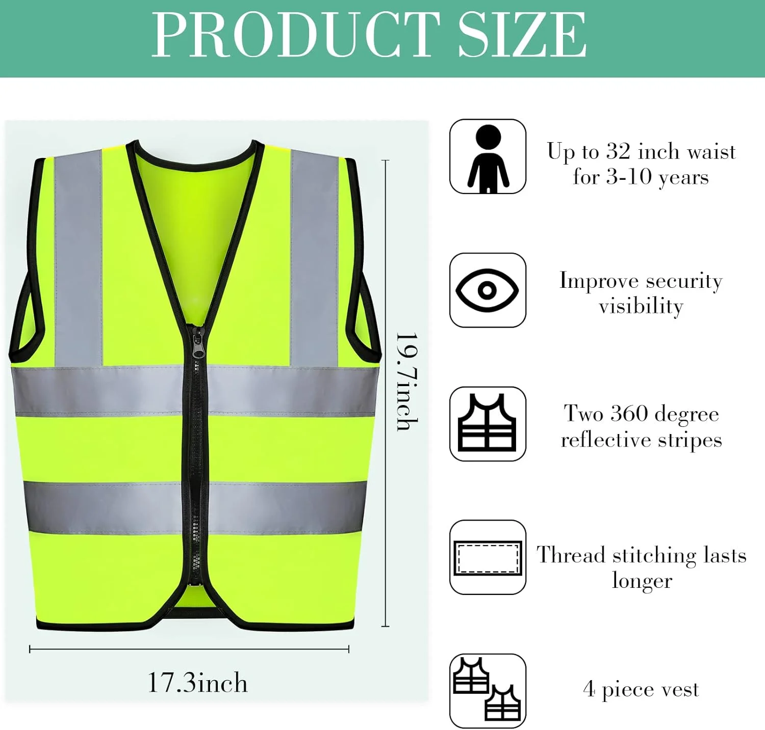 ست ۴ عددی جلیقه ایمنی کودکانه Unittype، جلیقه ترافیکی بازتابنده نور برای دویدن، مهدکودک و کودکان پیش دبستانی