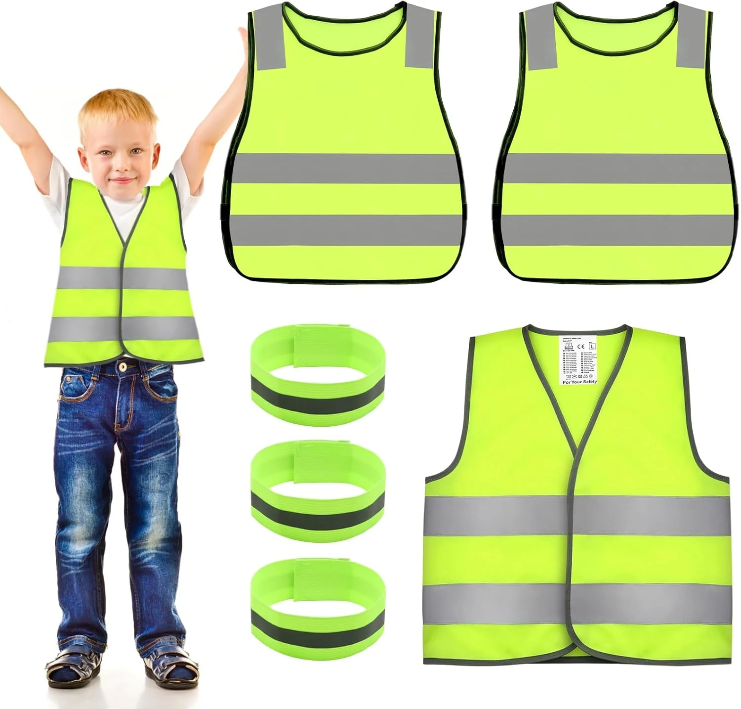 جلیقه های دید بالا VEGCOO 6 عددی به همراه مچ بند برای کودکان، جلیقه ایمنی بازتابنده دید بالا برای کودکان، ژاکت دید بالا با نوارهای بازتابنده برای کودکان در فضای باز، سایز جهانی جلیقه های دید بالا VEGCOO 6 عددی به همراه مچ بند برای کودکان، جلیقه ایمنی بازتابنده دید بالا برای کودکان، ژاکت دید بالا با نوارهای بازتابنده برای کودکان در فضای باز، سایز جهانی