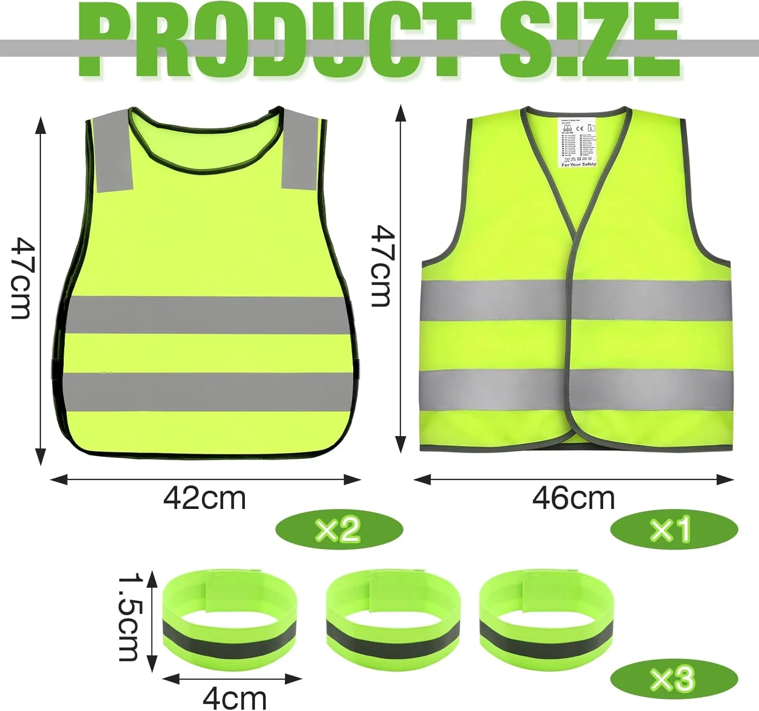 جلیقه های دید بالا VEGCOO 6 عددی به همراه مچ بند برای کودکان، جلیقه ایمنی بازتابنده دید بالا برای کودکان، ژاکت دید بالا با نوارهای بازتابنده برای کودکان در فضای باز، سایز جهانی