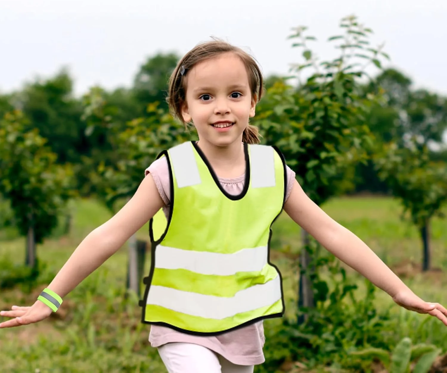 جلیقه های دید بالا VEGCOO 6 عددی به همراه مچ بند برای کودکان، جلیقه ایمنی بازتابنده دید بالا برای کودکان، ژاکت دید بالا با نوارهای بازتابنده برای کودکان در فضای باز، سایز جهانی