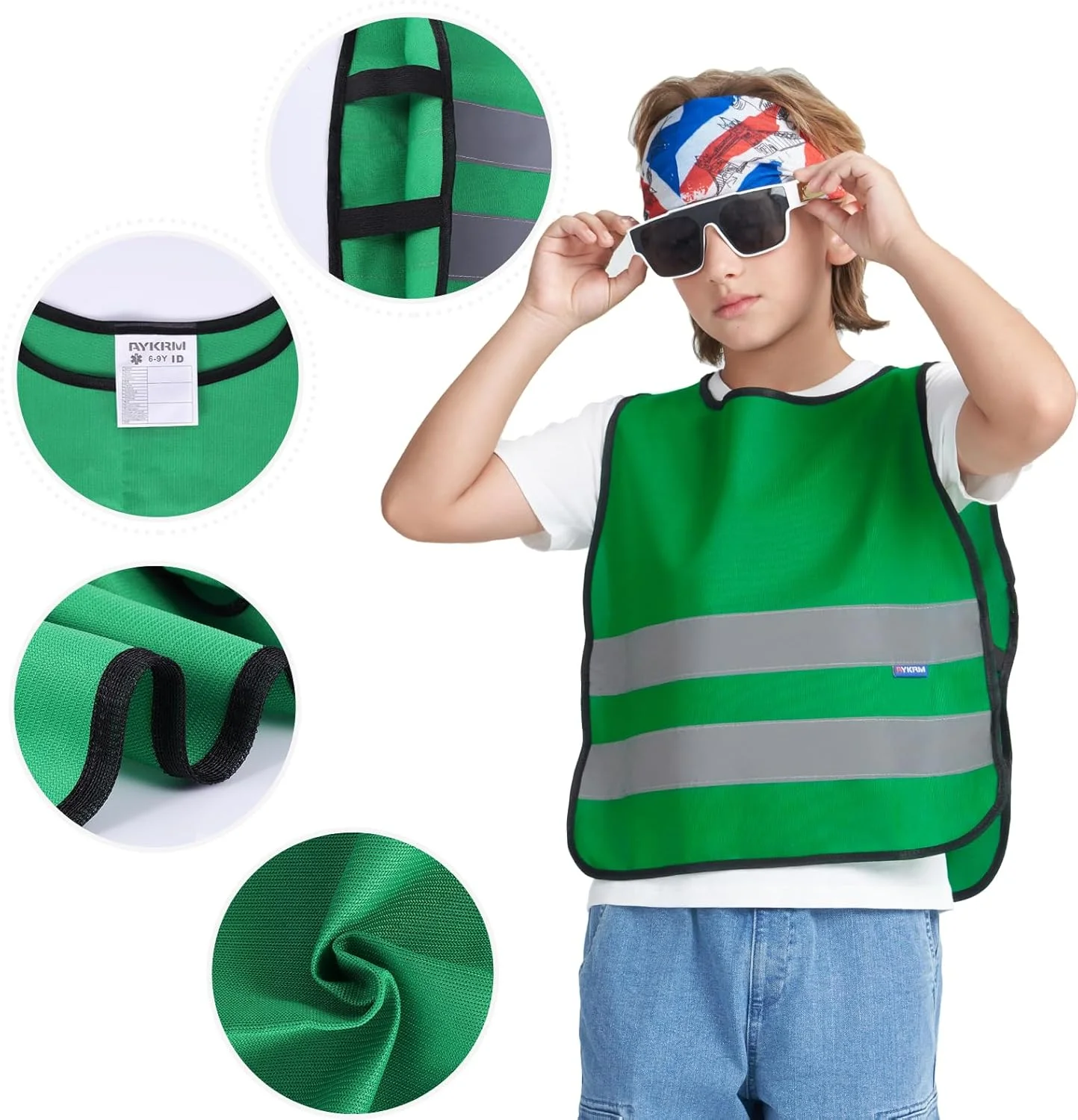 جلیقه ایمنی کودکان AYKRM - جلیقه ایمنی برای کودکان 6 تا 9 سال - سایز یونیورسال - جلیقه نور بازتابنده سبز رنگ برای دید بهتر در ترافیک جاده ای جلیقه ایمنی کودکان AYKRM - جلیقه ایمنی برای کودکان 6 تا 9 سال - سایز یونیورسال - جلیقه نور بازتابنده سبز رنگ برای دید بهتر در ترافیک جاده ای