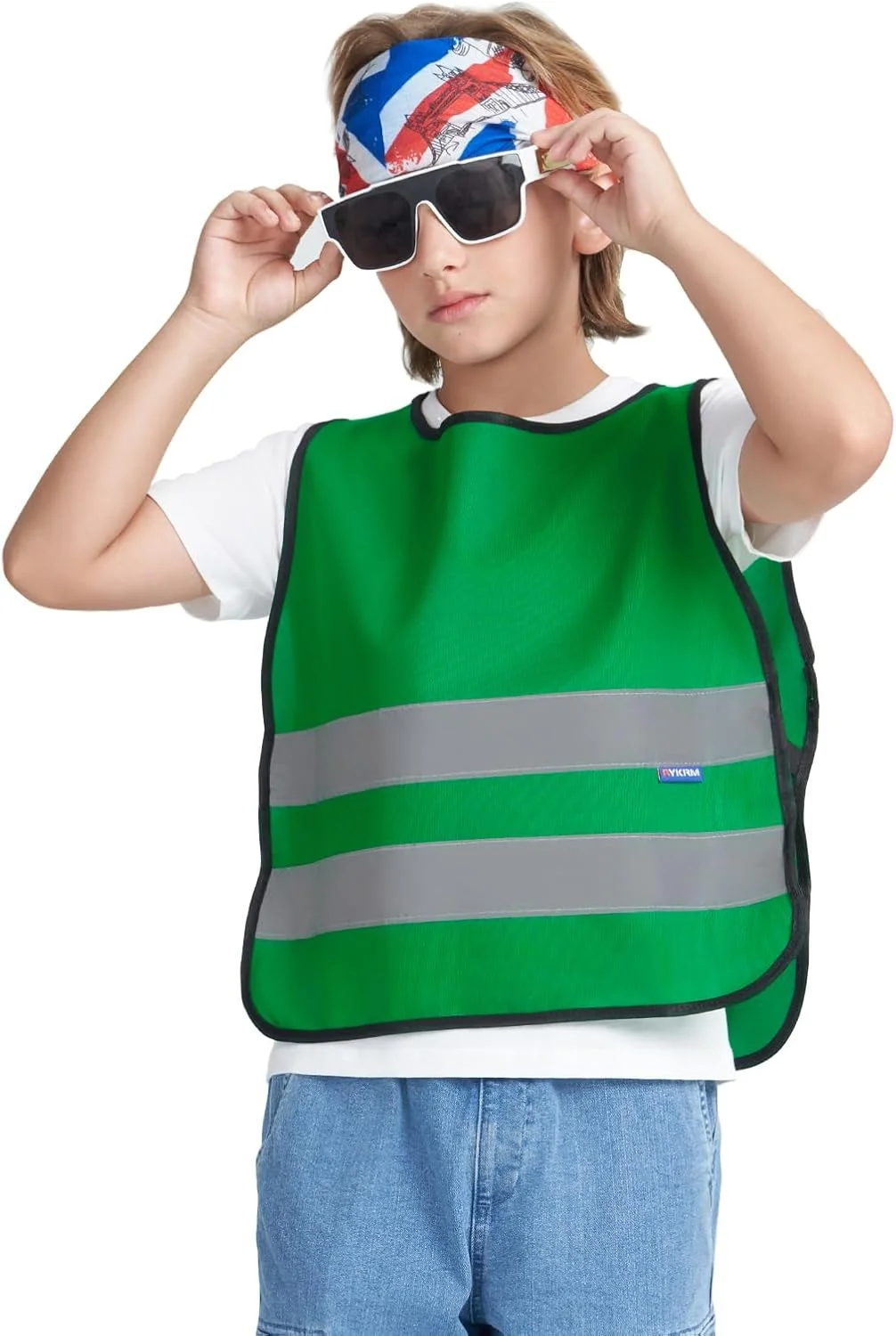 جلیقه ایمنی کودکان AYKRM - جلیقه ایمنی برای کودکان 6 تا 9 سال - سایز یونیورسال - جلیقه نور بازتابنده سبز رنگ برای دید بهتر در ترافیک جاده ای