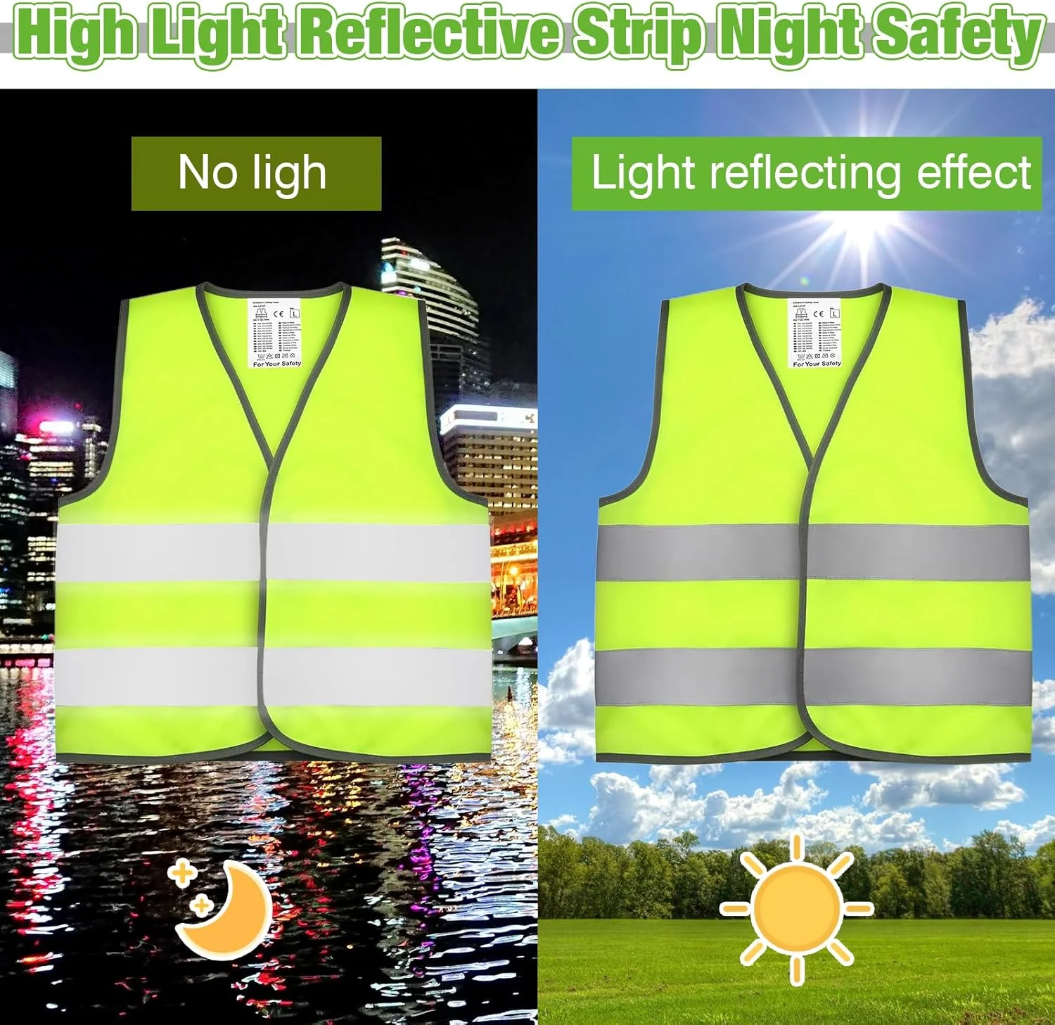 جلیقه های دید بالا VEGCOO 6 عددی به همراه مچ بند برای کودکان، جلیقه ایمنی بازتابنده دید بالا برای کودکان، ژاکت دید بالا با نوارهای بازتابنده برای کودکان در فضای باز، سایز جهانی