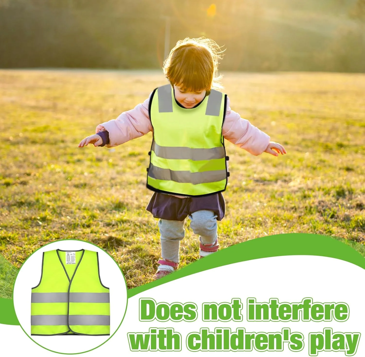 جلیقه های دید بالا VEGCOO 6 عددی به همراه مچ بند برای کودکان، جلیقه ایمنی بازتابنده دید بالا برای کودکان، ژاکت دید بالا با نوارهای بازتابنده برای کودکان در فضای باز، سایز جهانی