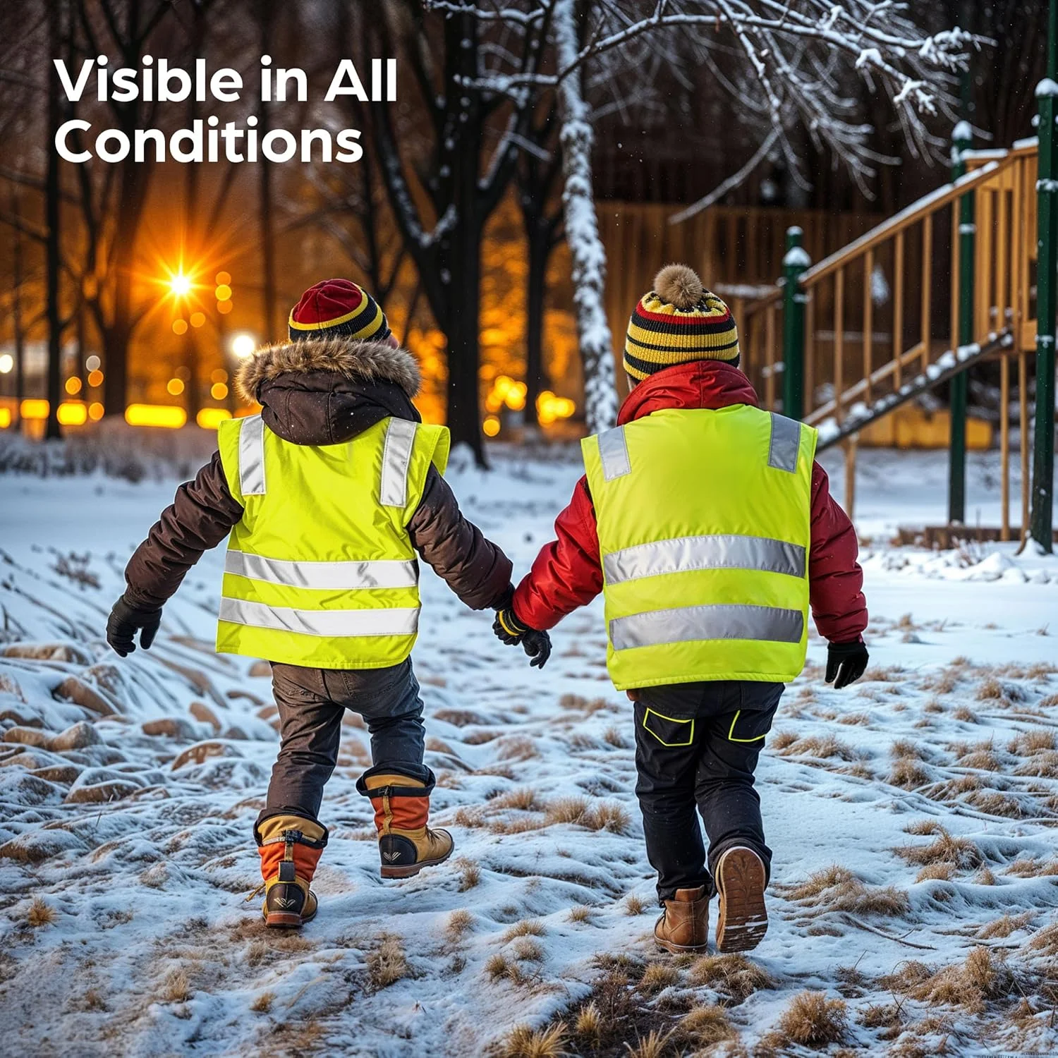 دو عدد جلیقه ایمنی کودکانه با دید بالا، زرد - تنفس پذیر - سایز جهانی، محافظت برای پسران و دختران