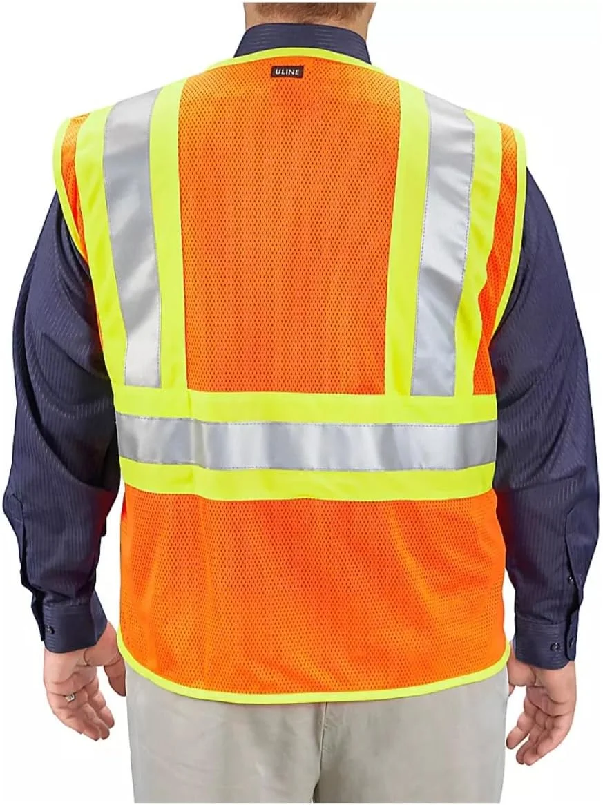 PRIME GUARD 3X High Visibility Deluxe Unisex ANSI Class 2 Safety Vest Adhesive Fasten Orange 3X