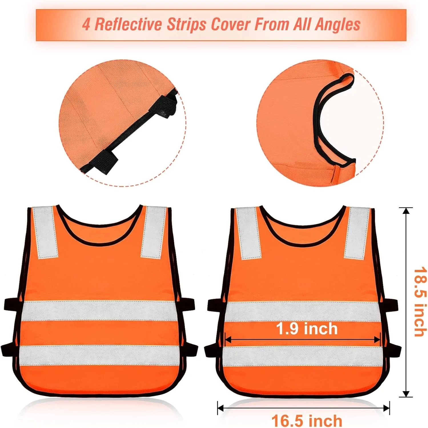 ست 4 عددی جلیقه شبرنگ کودکانه نالاکال، جلیقه ایمنی دید بالا برای کودکان، جلیقه ساختمانی برای دوچرخه سواری، اسکی و دویدن (نارنجی)