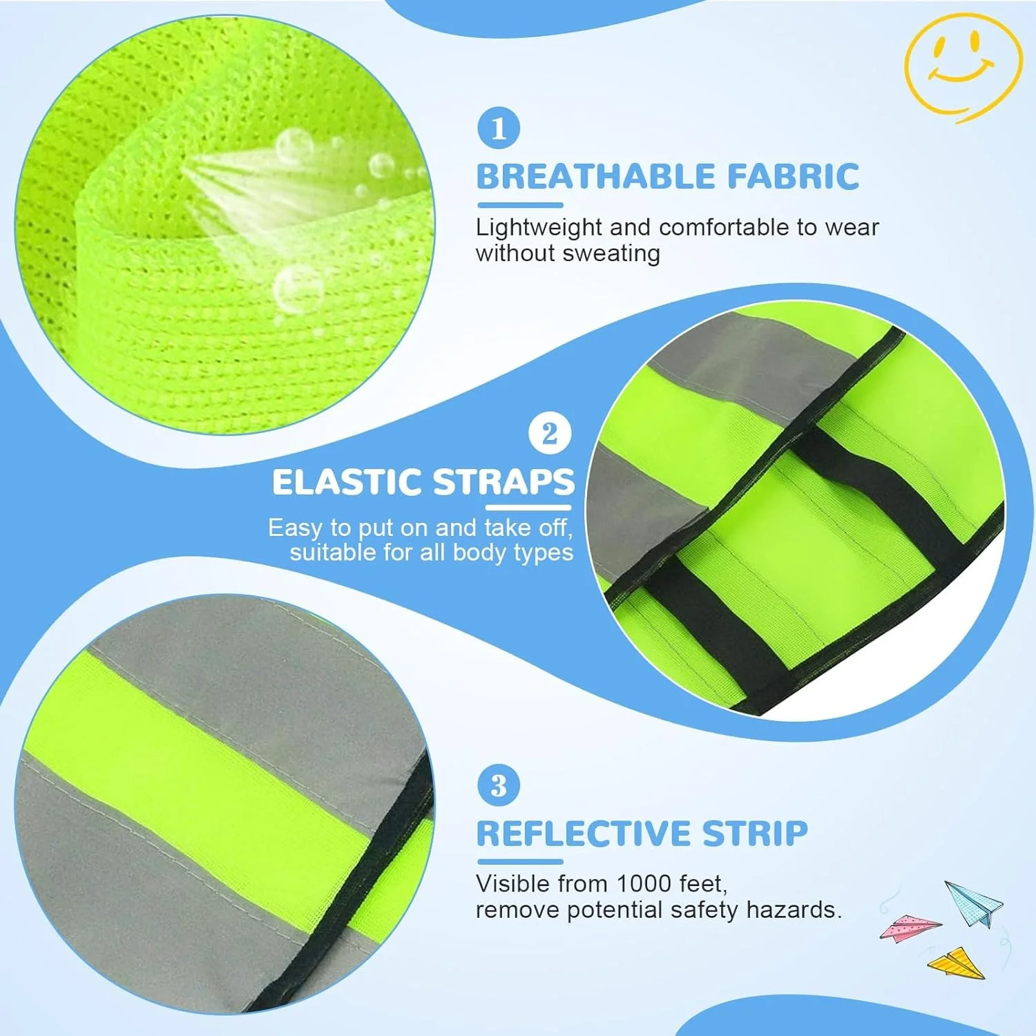 جلیقه دید بالا برای کودکان، جلیقه ایمنی بازتابنده، زرد نئون کودکان، زرد، مناسب برای ورزش، دویدن، دوچرخه سواری، مسیر مدرسه و ماشین (B) 2 عدد جلیقه دید بالا برای بچه ها