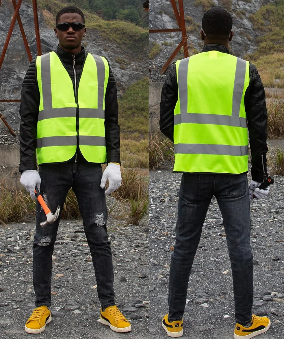 جلیقه های بازتابنده دید بالا زojo، سایز قابل تنظیم، پارچه توری سبک وزن، جلیقه ایمنی عمده فروشی برای کارهای فضای باز