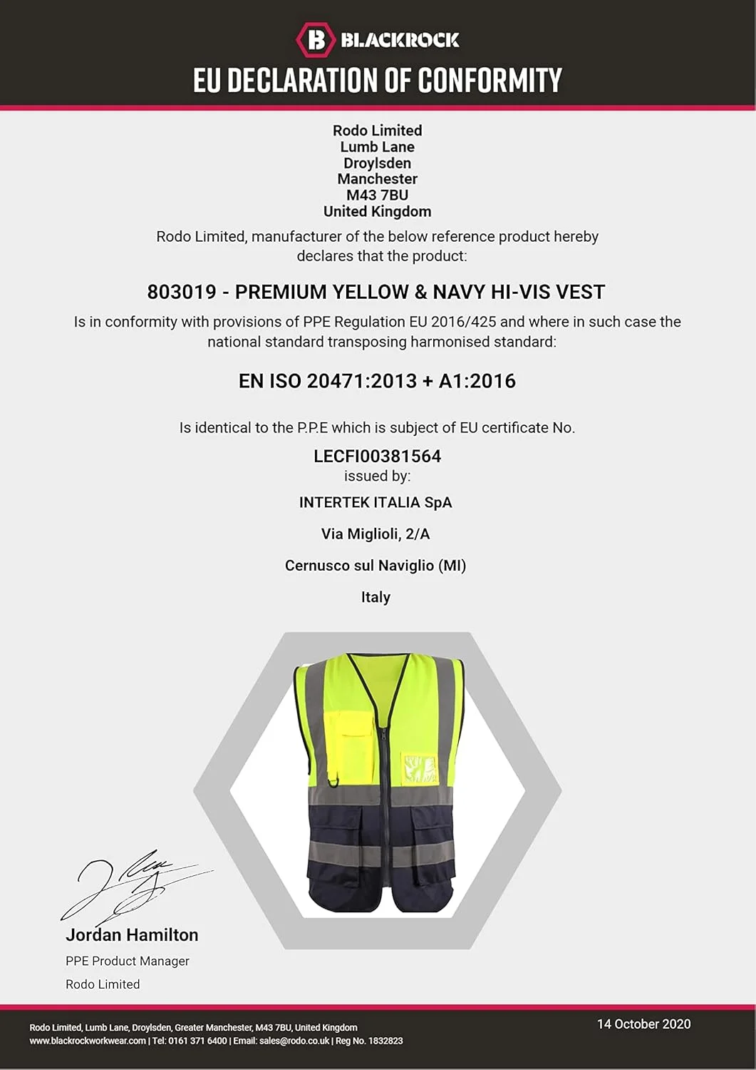 جلیقه دید بالا ممتاز Blackrock زرد و سرمه ای با جیب، محفظه ID و حلقه کلید، جلیقه های دید بالا بازتابنده مردانه و زنانه با زیپ ایمن، لباس ایمنی جلیقه ایمنی، دارای گواهینامه EN - سایز 5XL