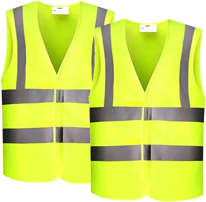 جلیقه ایمنی بازتابنده - ژاکت ایمنی هشدار دهنده تنفسی با دید بالا برای روز و شب، لباس ایمنی ساخت و ساز ترافیکی (بسته 2 عددی)