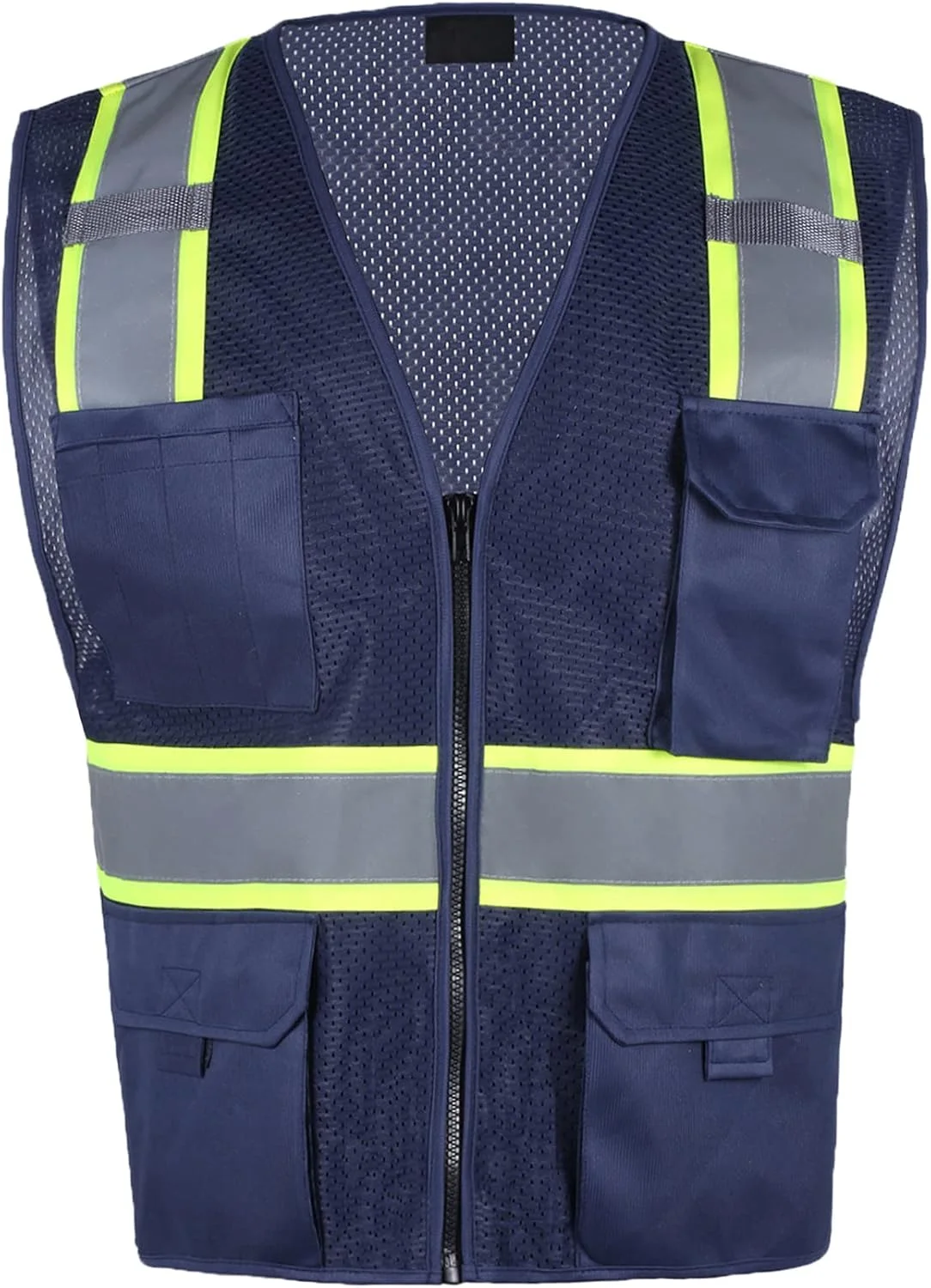 جلیقه ایمنی فونیررا برای مردان، جلیقه توری دید بالا بازتابنده با 8 جیب و زیپ، جلیقه کار ساخت و ساز دید بالا