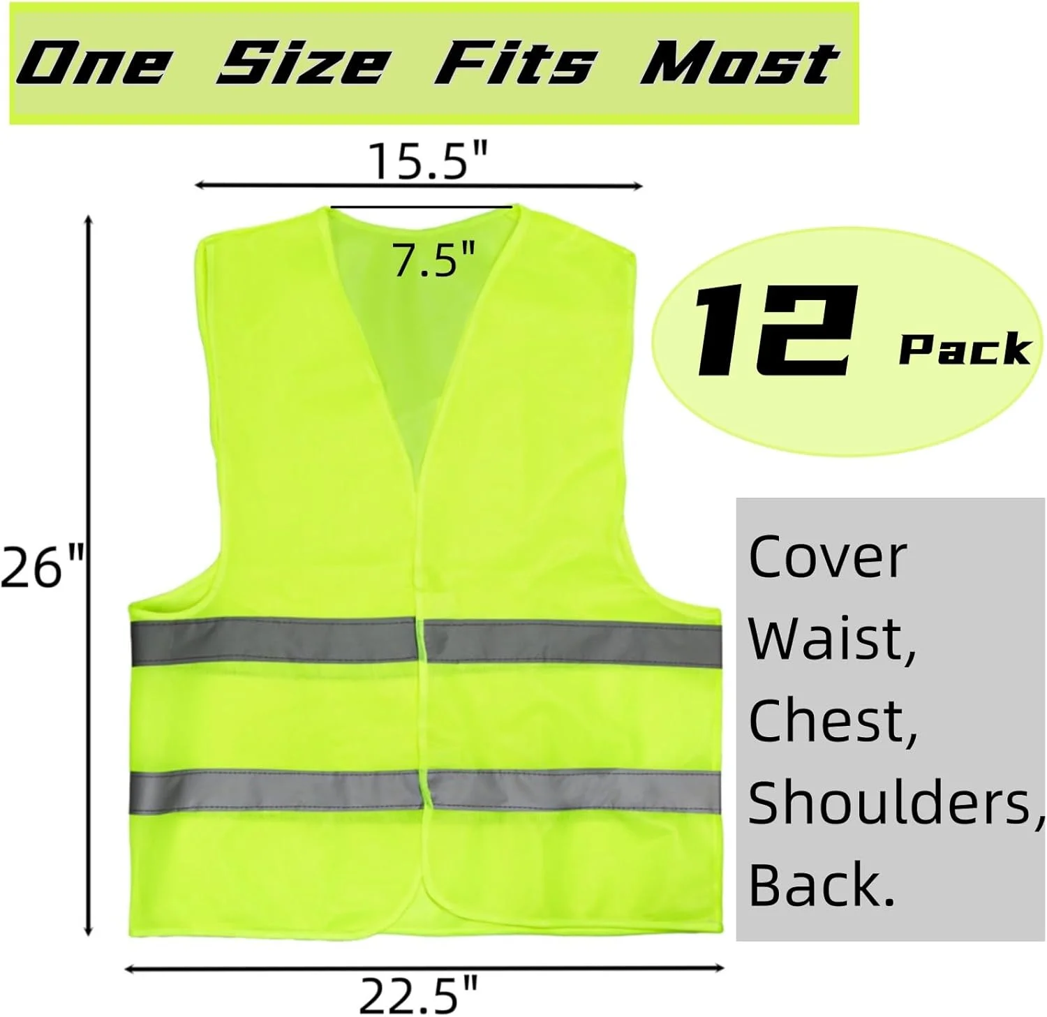 جلیقه ایمنی دید بالا Tlence بسته 12 عددی، جلیقه امنیتی توری با 2 نوار نقره ای بازتابنده، جلیقه کار ساختمانی عمده برای مردان و زنان کار در فضای باز دویدن دوچرخه سواری (سبز فلورسنت)