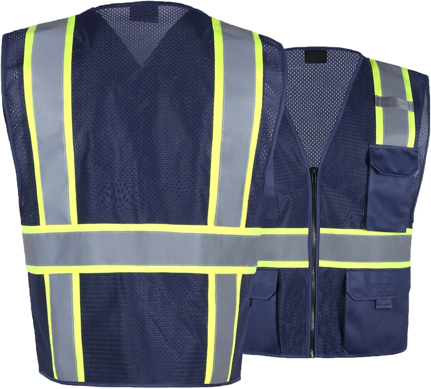 جلیقه ایمنی فونیررا برای مردان، جلیقه توری دید بالا بازتابنده با 8 جیب و زیپ، جلیقه کار ساخت و ساز دید بالا