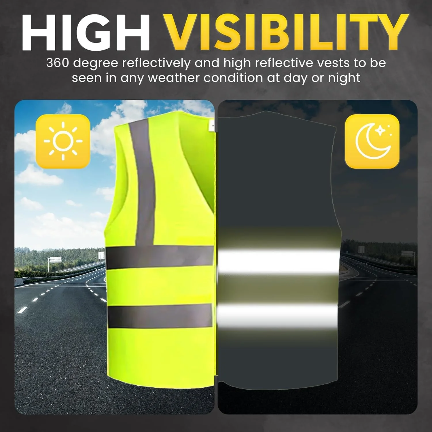 جلیقه ایمنی بازتابنده - ژاکت ایمنی هشدار دهنده تنفسی با دید بالا برای روز و شب، لباس ایمنی ساخت و ساز ترافیکی (بسته 2 عددی)