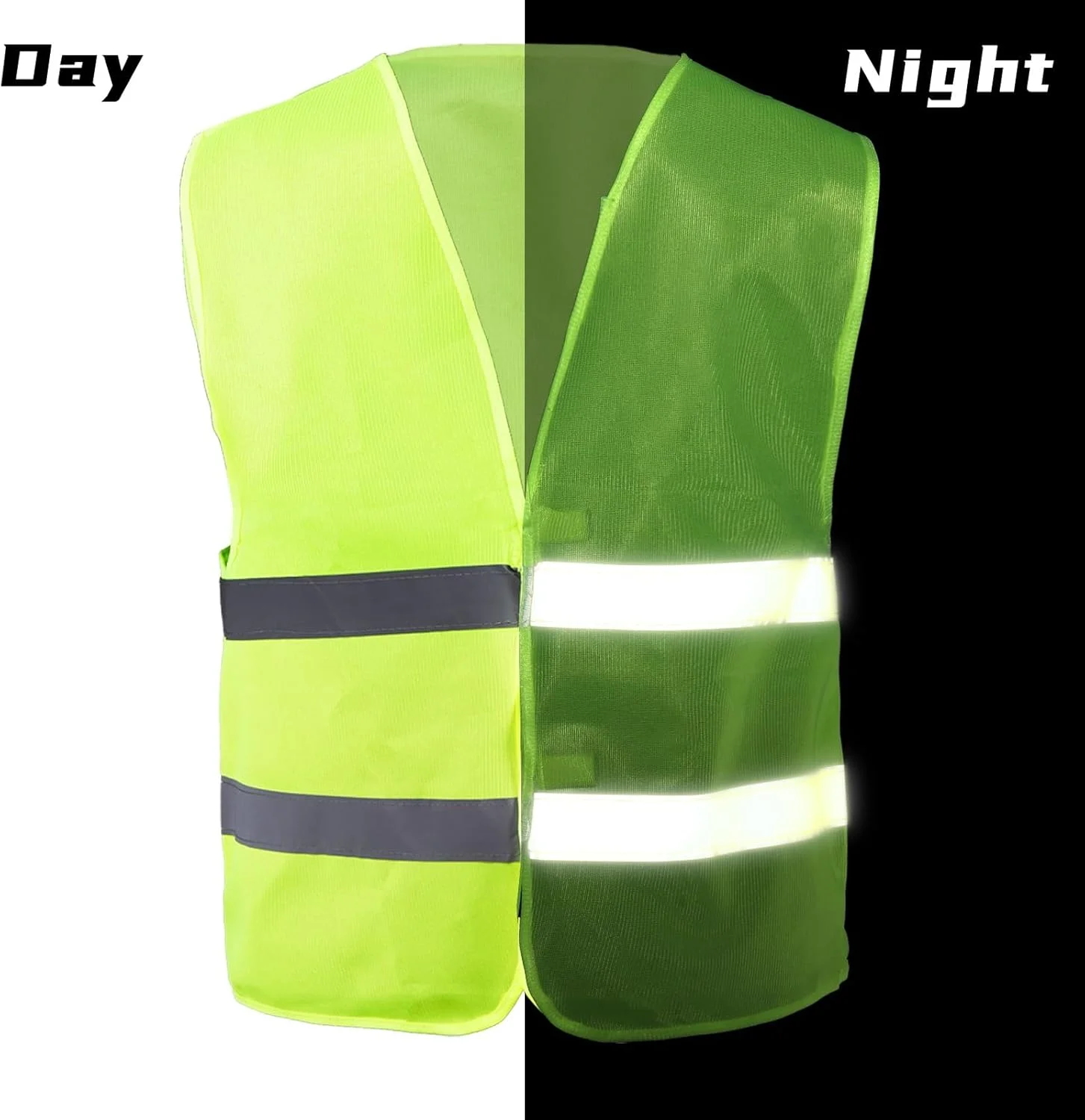 جلیقه ایمنی دید بالا Tlence بسته 12 عددی، جلیقه امنیتی توری با 2 نوار نقره ای بازتابنده، جلیقه کار ساختمانی عمده برای مردان و زنان کار در فضای باز دویدن دوچرخه سواری (سبز فلورسنت)