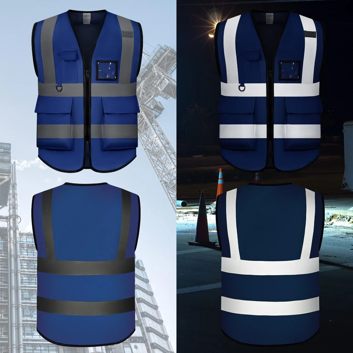 جلیقه ایمنی دید بالا UNATOM با نوارهای بازتابنده مطابق با استاندارد ANSI/ISEA